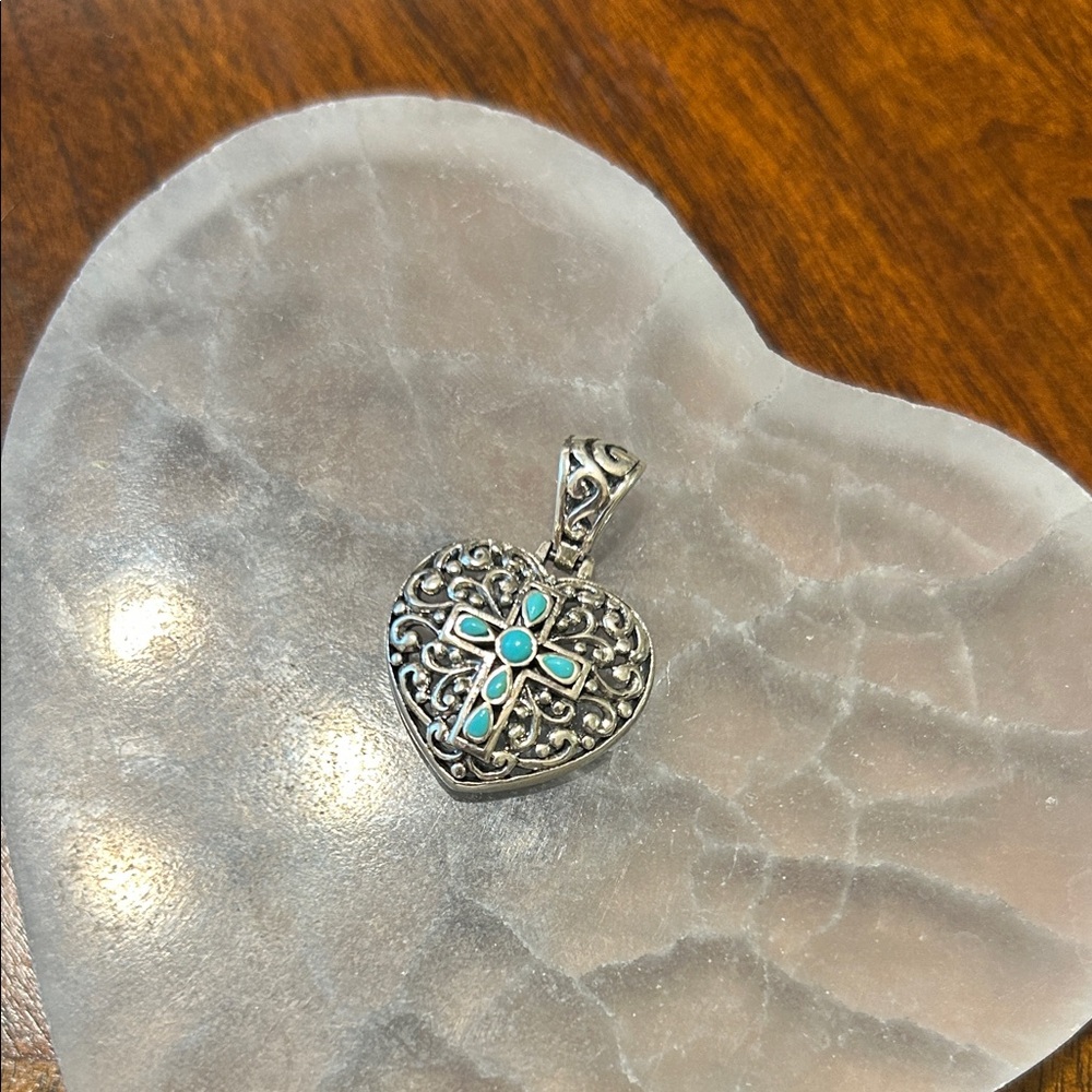 Sterling silver turquoise cross heart pendant